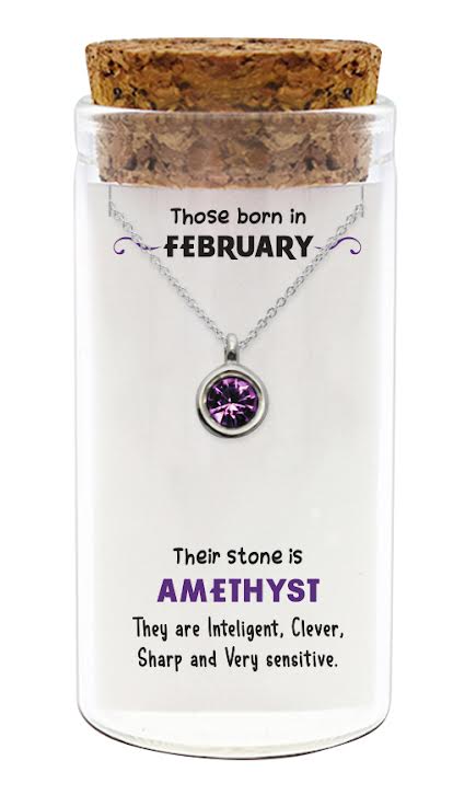 Zilveren kado ketting met geboortesteen van Februari