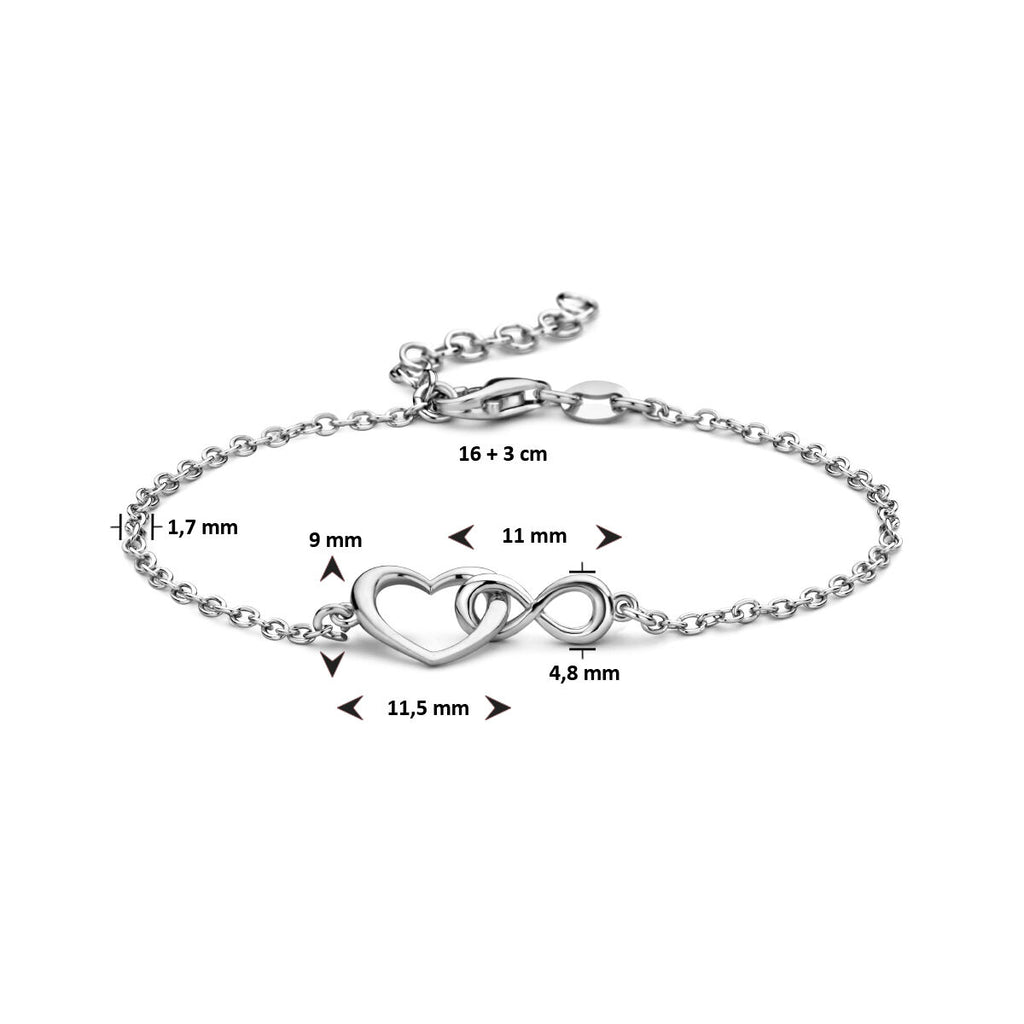 armband hart en infinity 16 + 3 cm zilver gerhodineerd