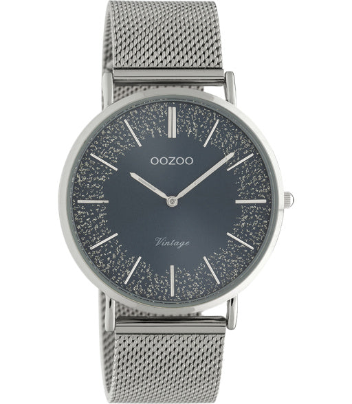 OOZOO Vintage zilver/blauw 40 mm C20134