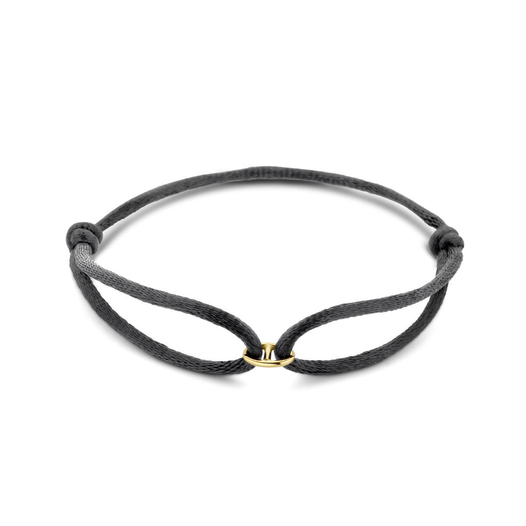 Armband Satin Schwarz 13 - 26 cm 14K Gold mit Gummi/Nylon/Leder