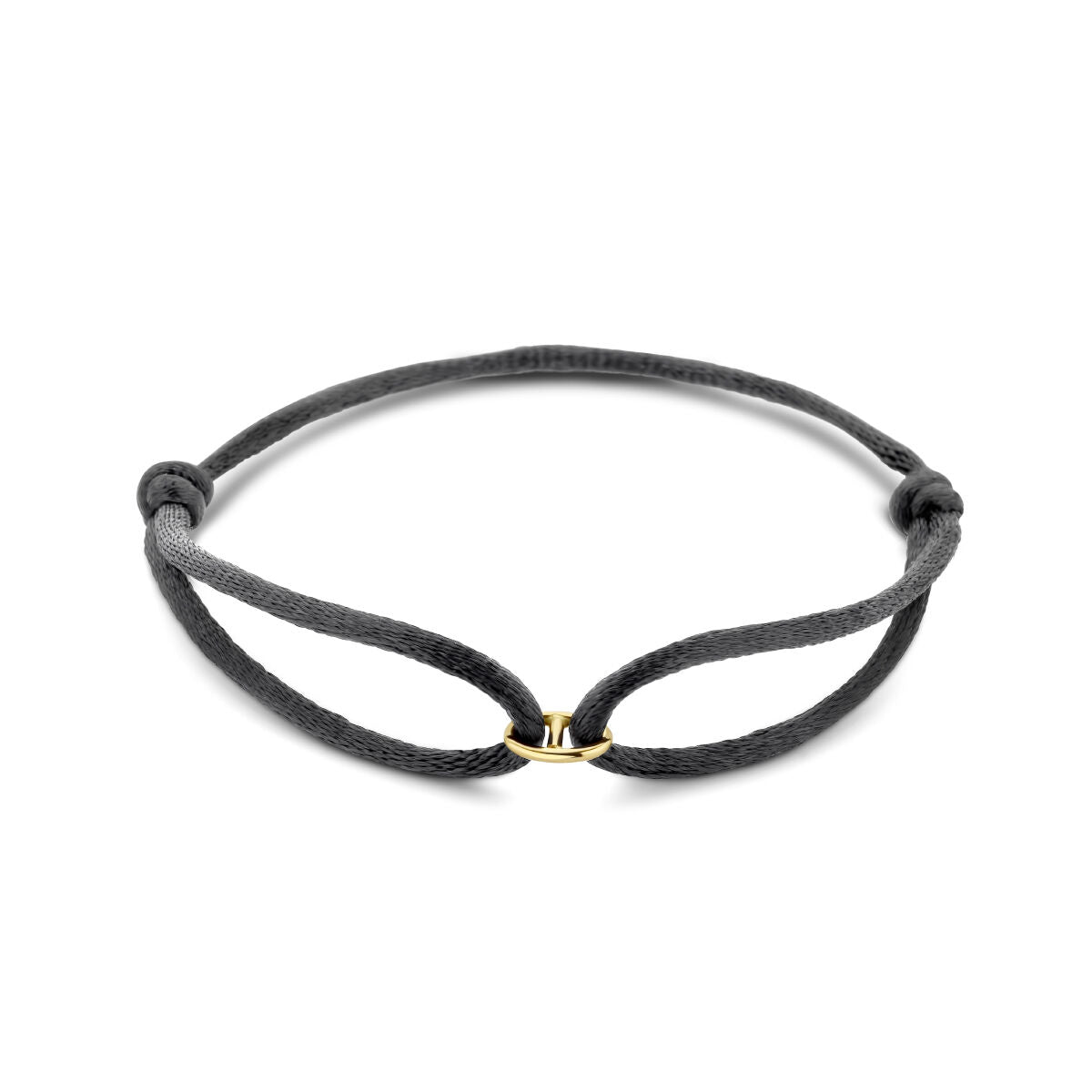 Armband Satin Schwarz 13 - 26 cm 14K Gold mit Gummi/Nylon/Leder