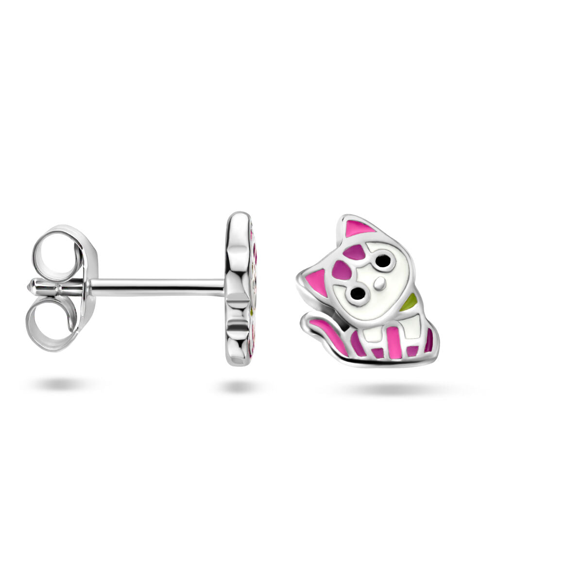 Ohrstecker Emaille Katze rhodiniertes Silber