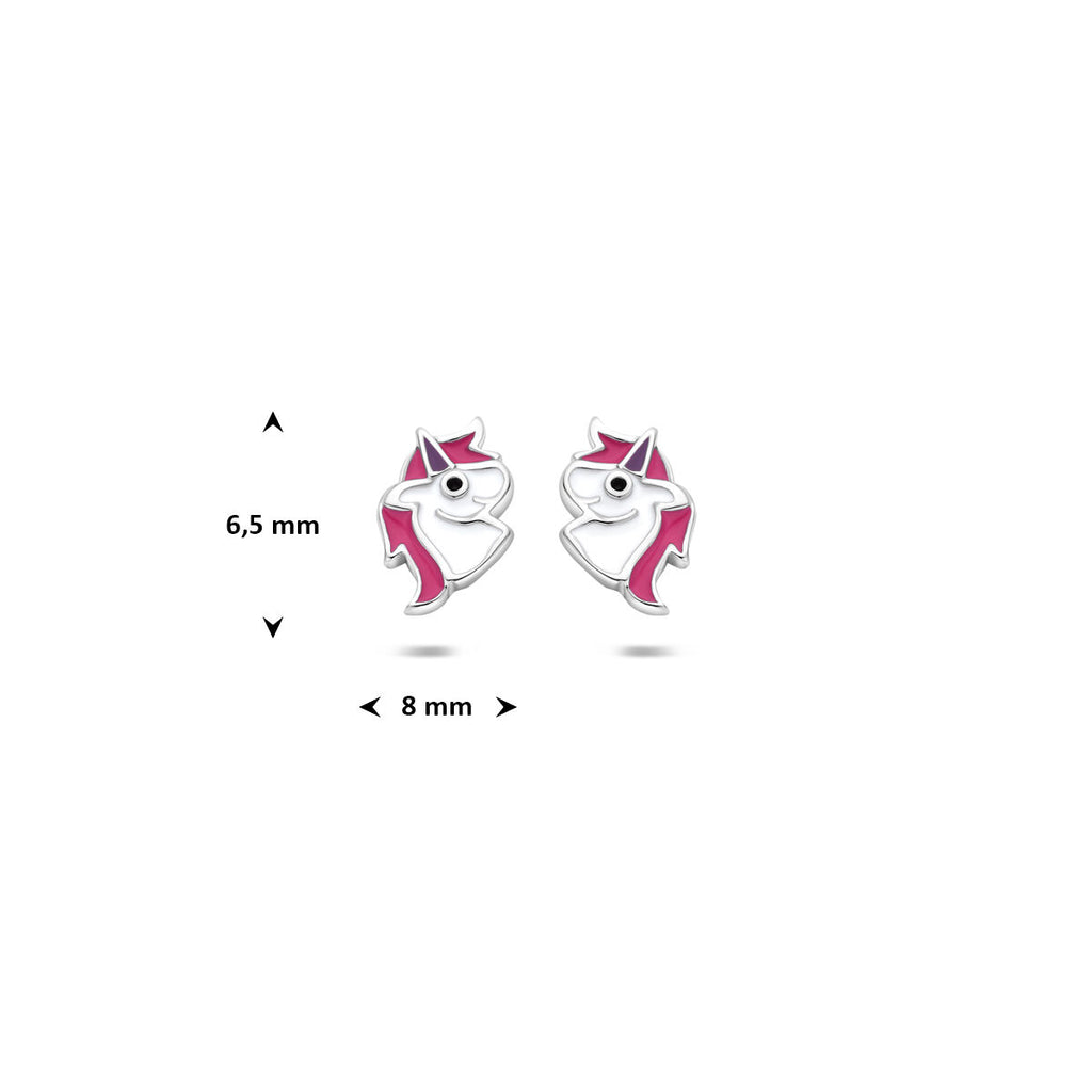 Ohrstecker Emaille Einhorn 6,5 mm rhodiniert Silber
