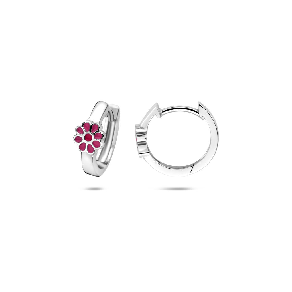 Klappohrringe Blüte Emaille 12 mm Silber rhodiniert