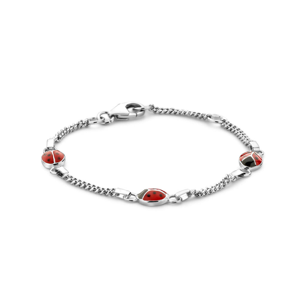 Armband Marienkäfer Emaille 11 - 13 cm rhodiniertes Silber
