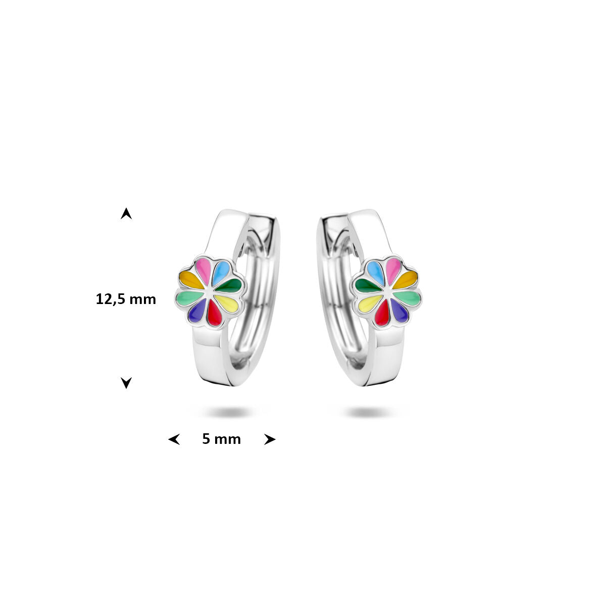 Klappcreolen Blume Emaille 12,5 mm Silber rhodiniert