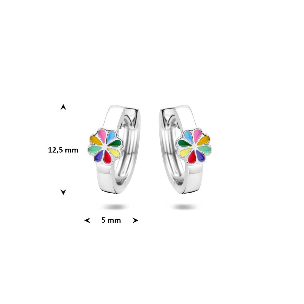 Klappcreolen Blume Emaille 12,5 mm Silber rhodiniert