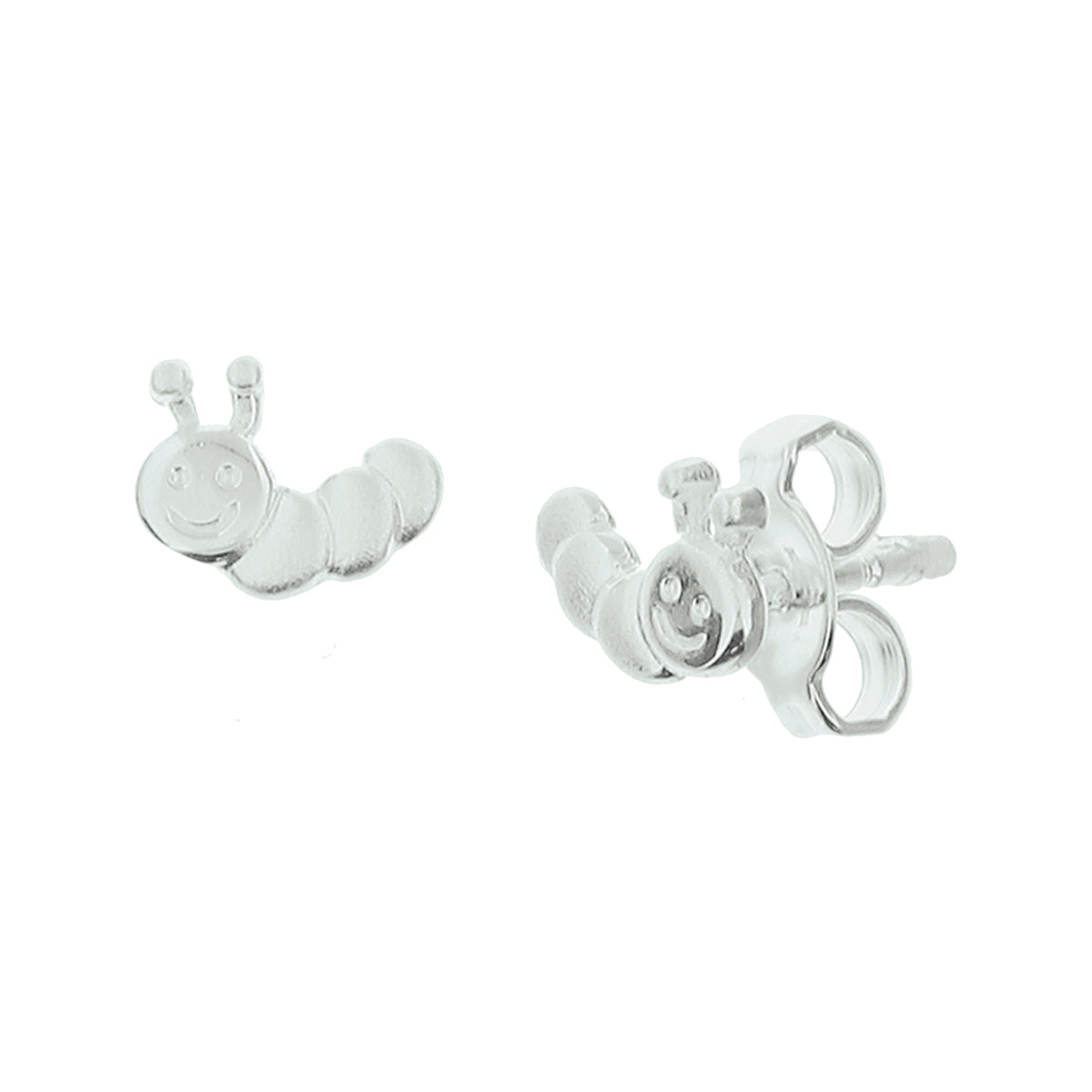 Oorknoppen rups zilver wit