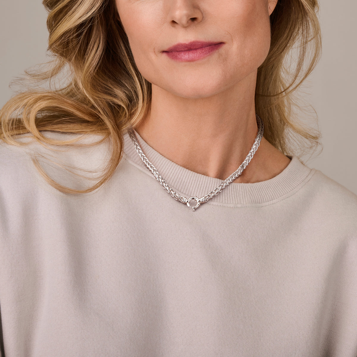 Collier vossestaart 6,5 mm met groot springslot zilver wit