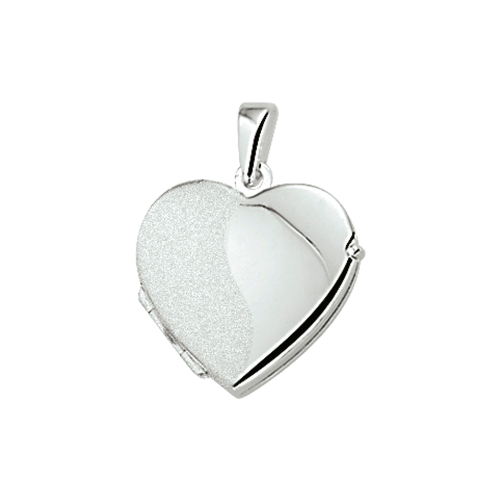 Medaillon hart poli/mat zilver wit