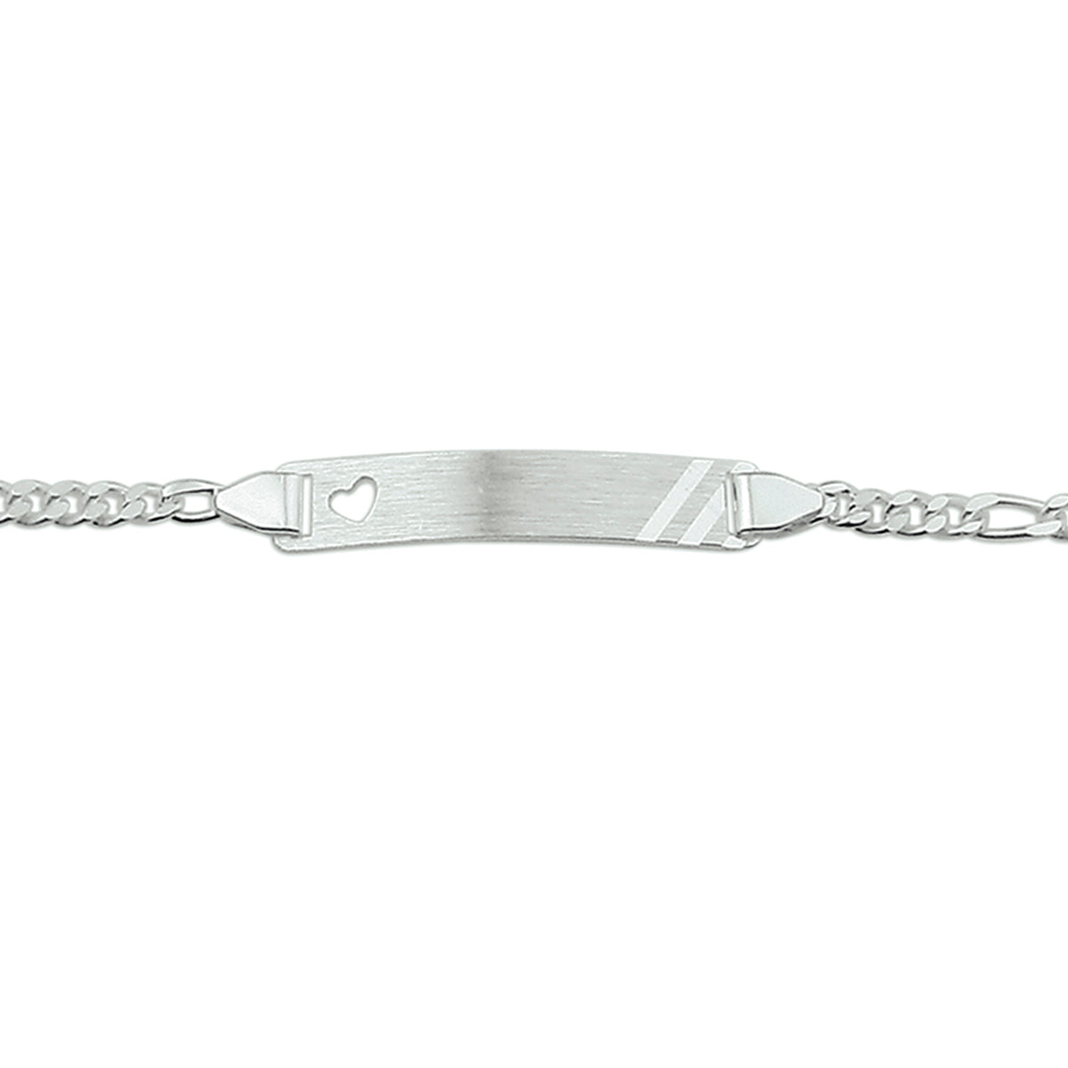 Graveerarmband hart figaro plaat 5,0 mm 16 - 18 cm zilver wit