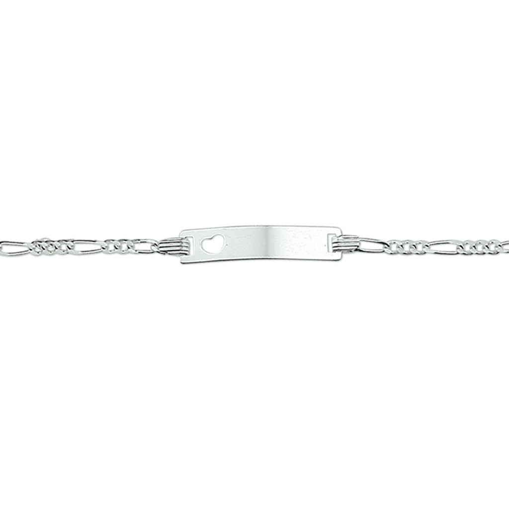 Graveerarmband hart figaro plaat 4,2 mm zilver wit
