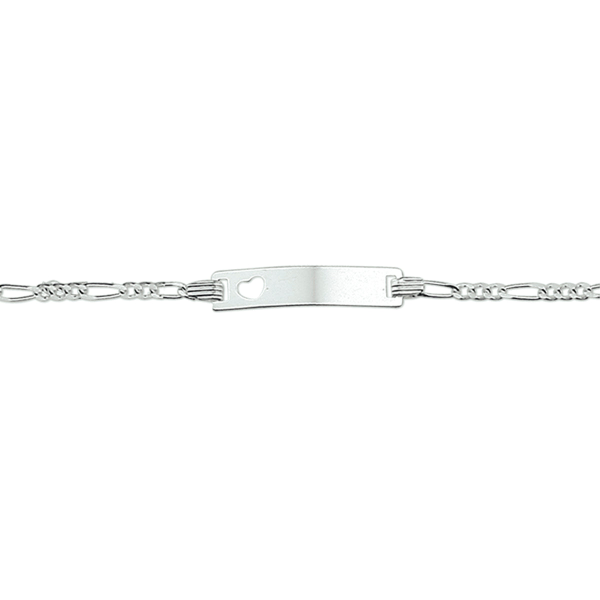 Graveerarmband hart figaro plaat 4,2 mm zilver wit