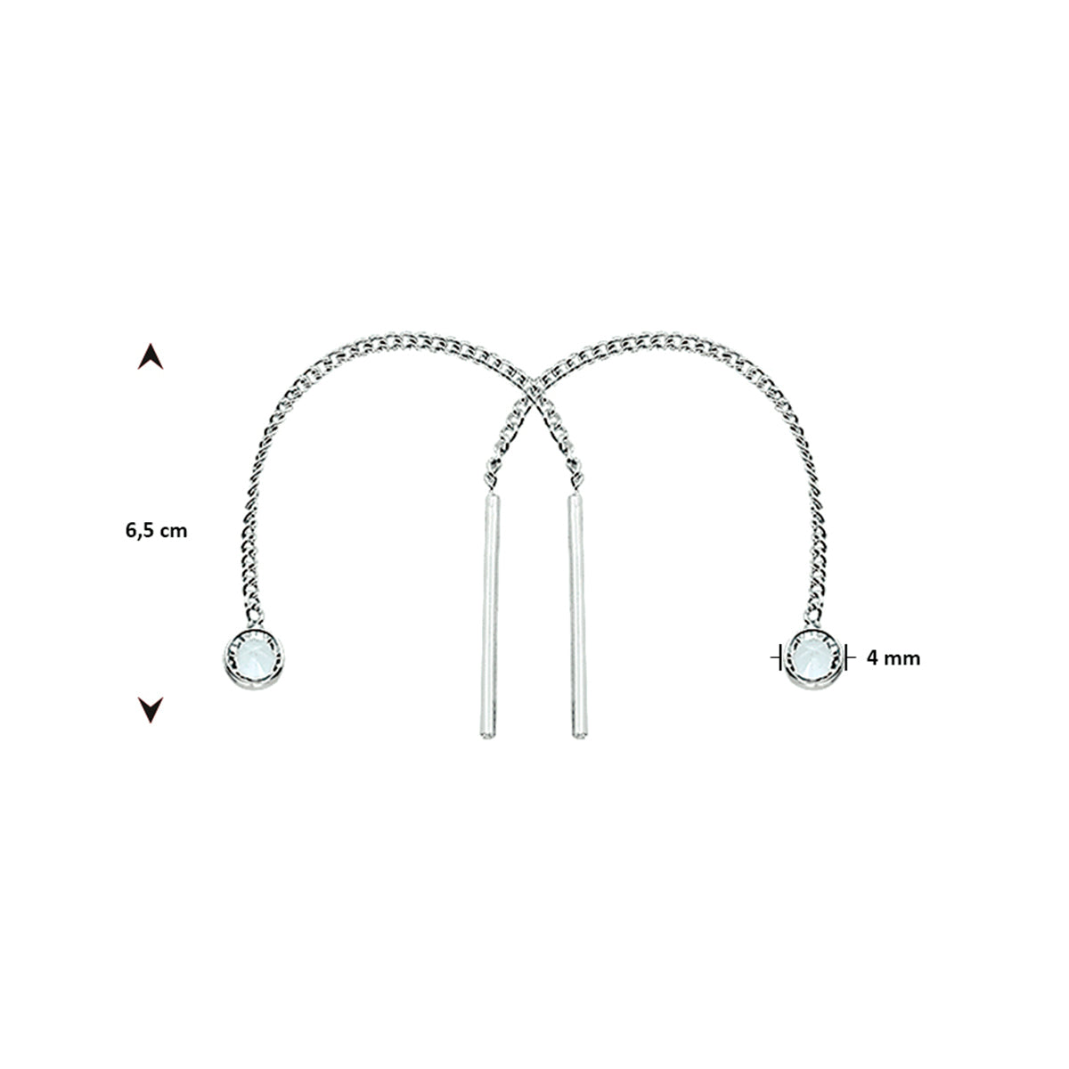 Doortrekoorbellen zirkonia zilver wit