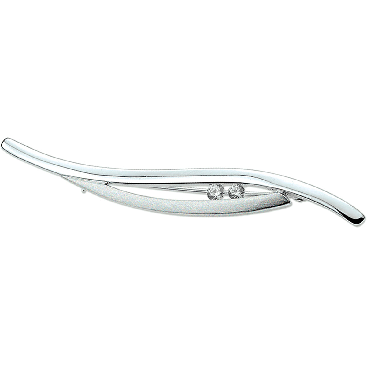 Broche zirkonia poli/mat zilver wit