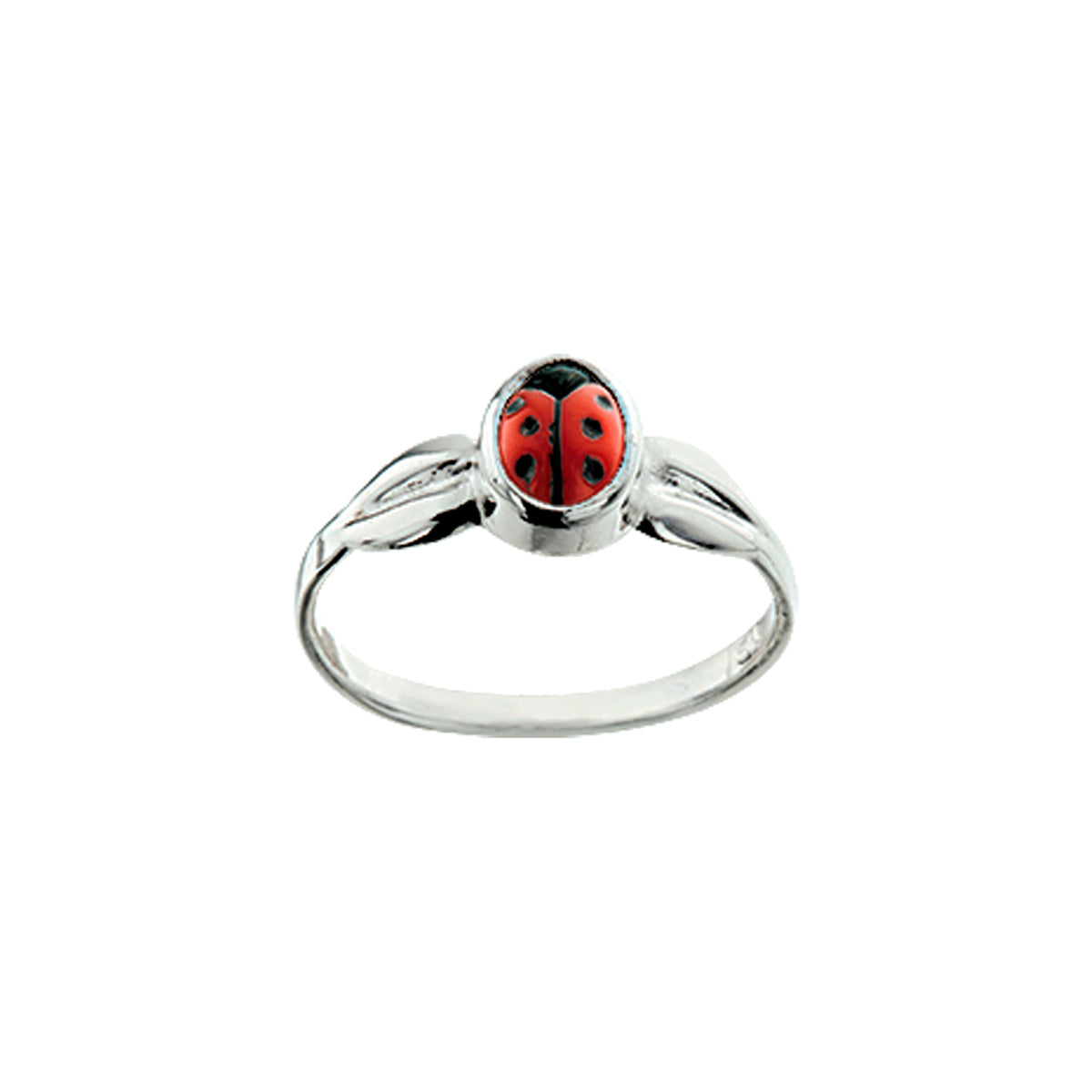 Ring lieveheersbeestje zilver wit