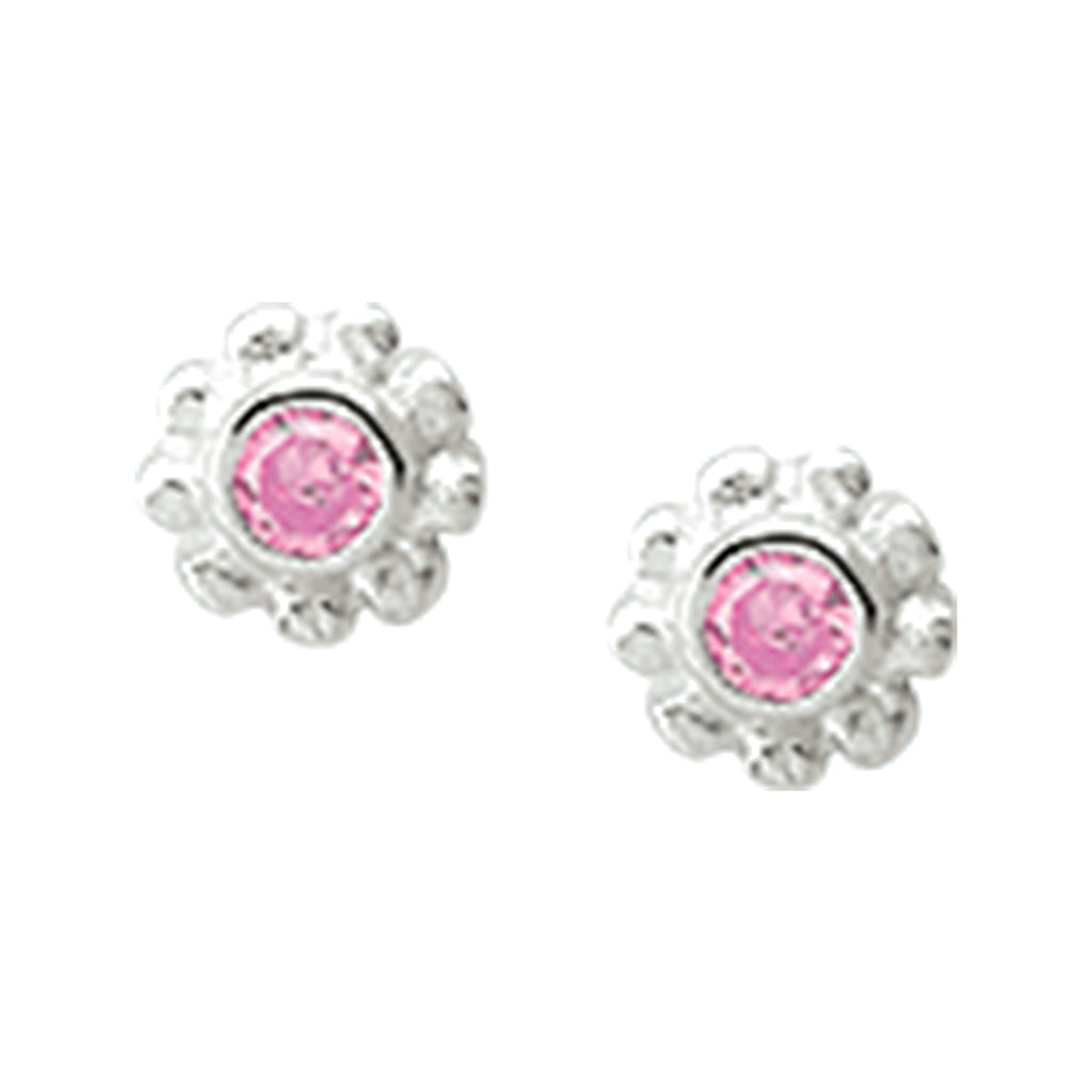 Oorknoppen roze zirkonia zilver wit