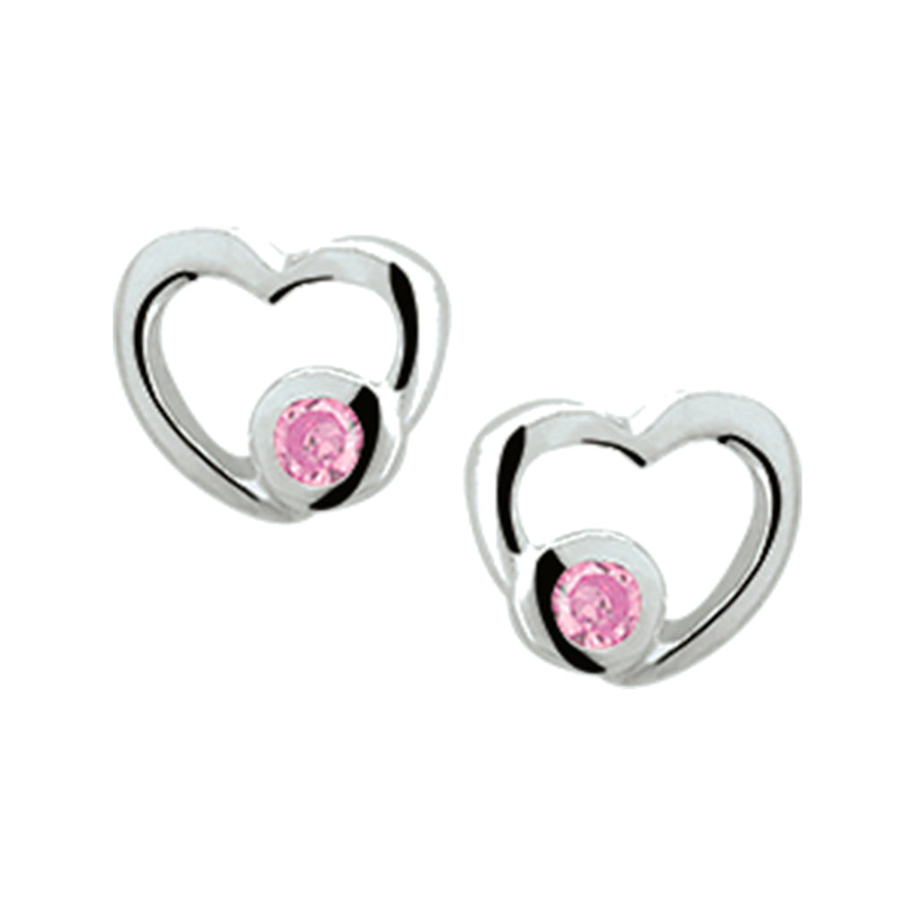 Oorknoppen hart roze zirkonia zilver wit
