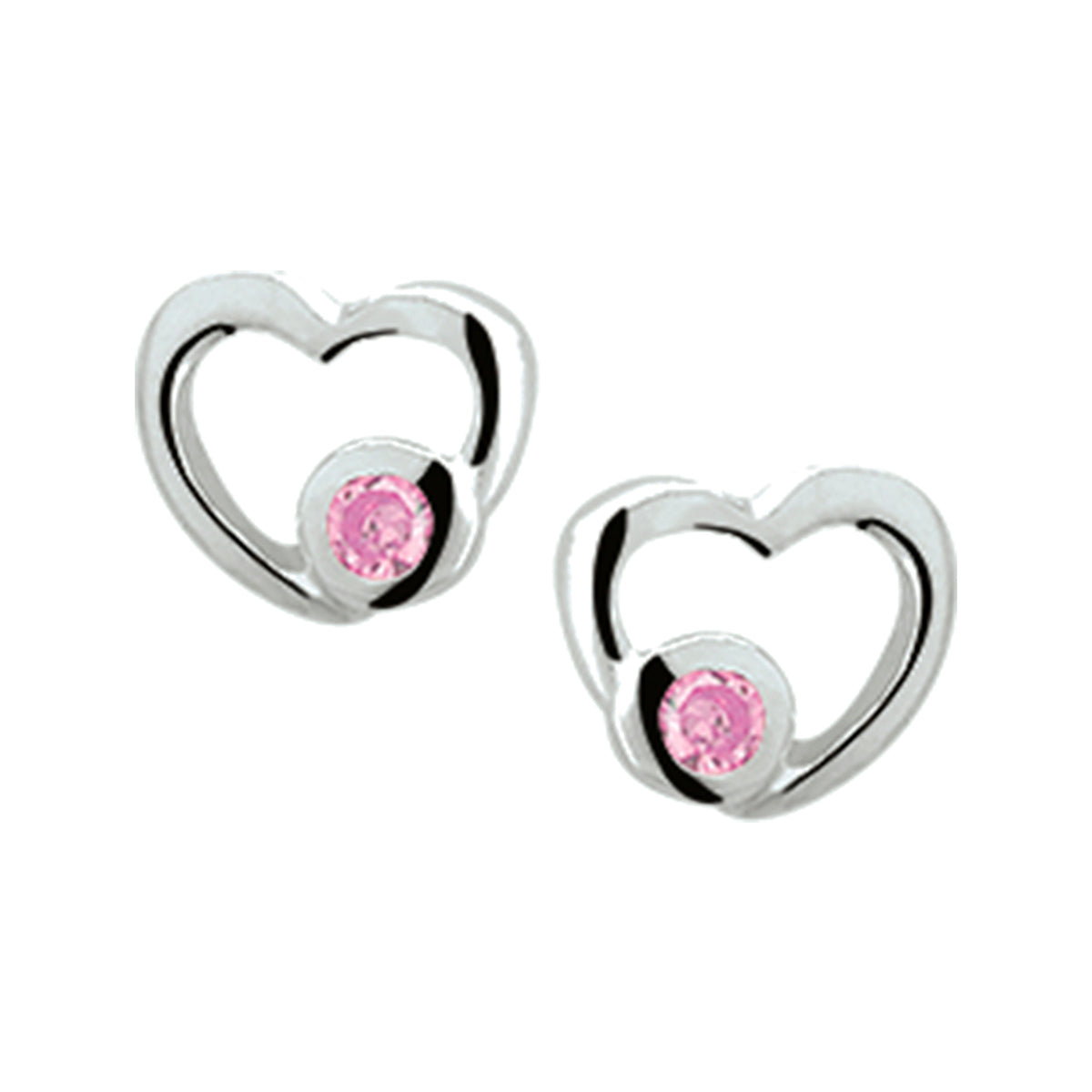 Oorknoppen hart roze zirkonia zilver wit