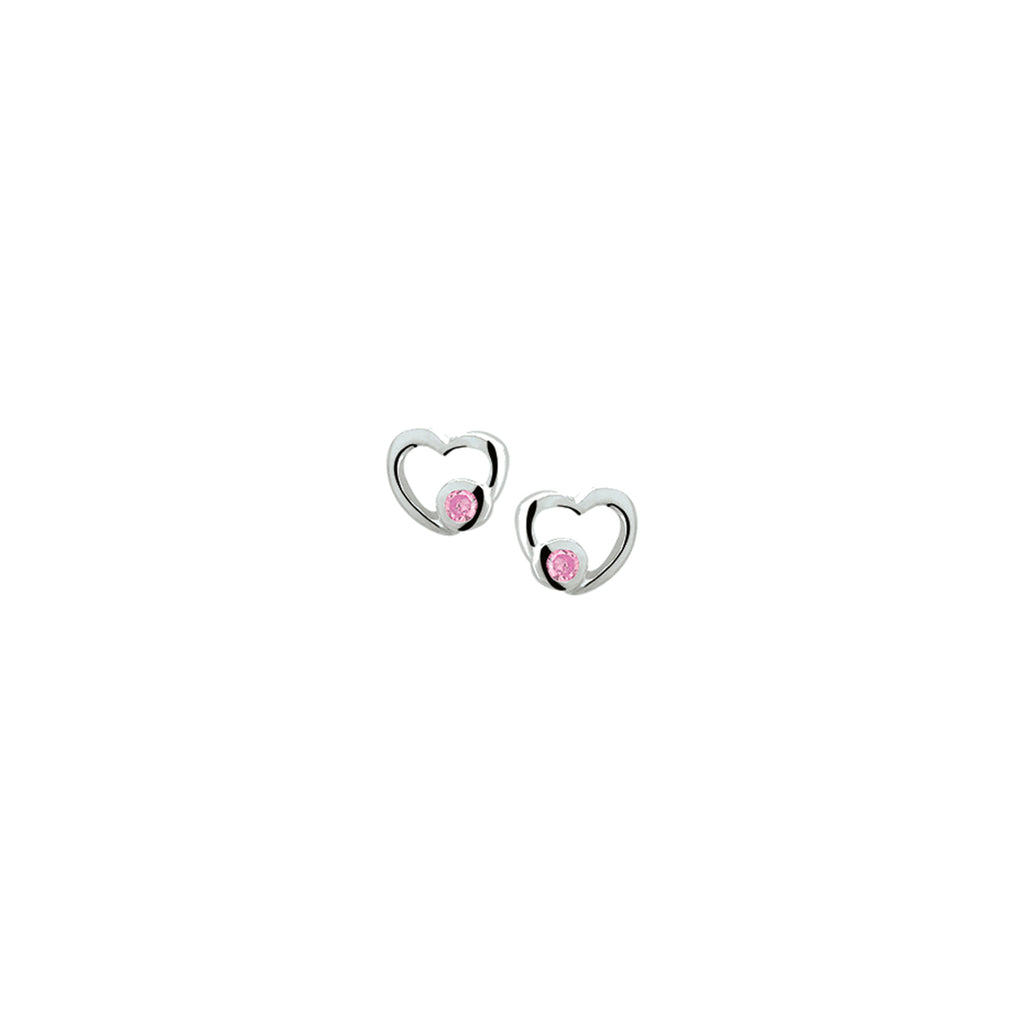 Oorknoppen hart roze zirkonia zilver wit