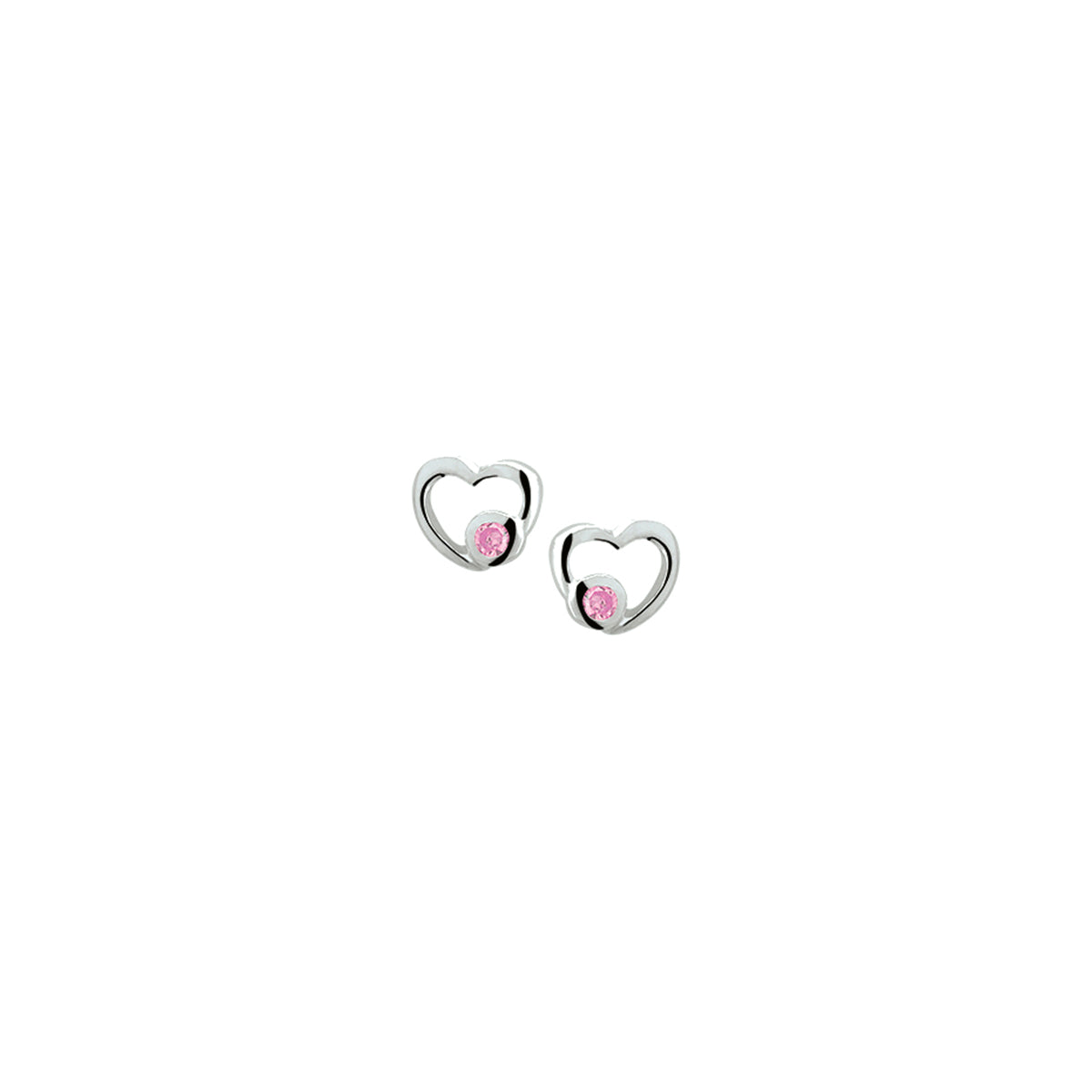 Oorknoppen hart roze zirkonia zilver wit