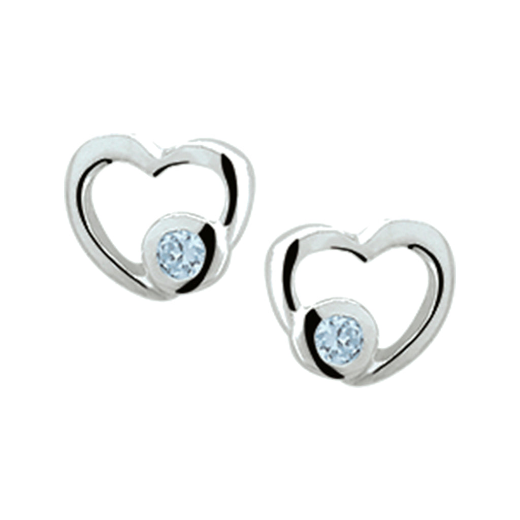 Oorknoppen hart blauw zirkonia zilver wit