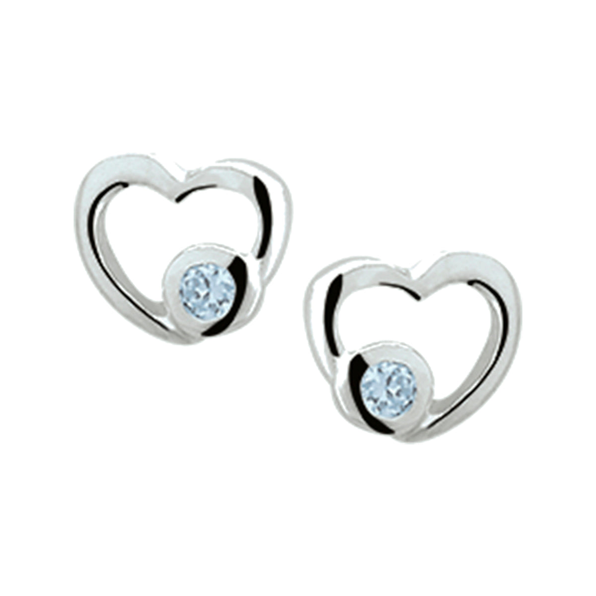 Oorknoppen hart blauw zirkonia zilver wit