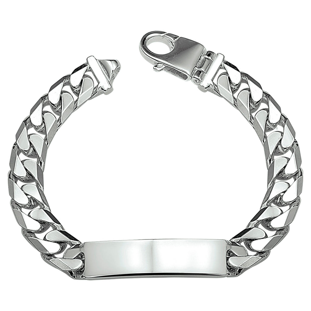 Graveerarmband gourmette 6-zijdes geslepen plaat 11 mm zilver wit