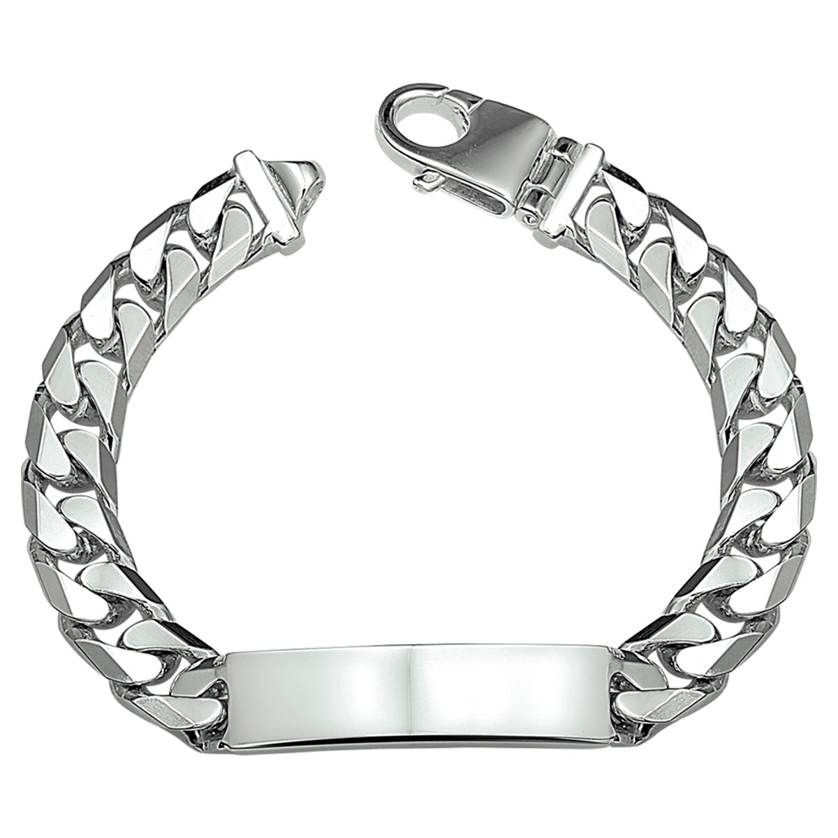 Graveerarmband gourmette 6-zijdes geslepen plaat 11 mm zilver wit