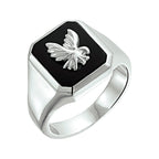 Zegelring massief adelaar onyx zilver wit