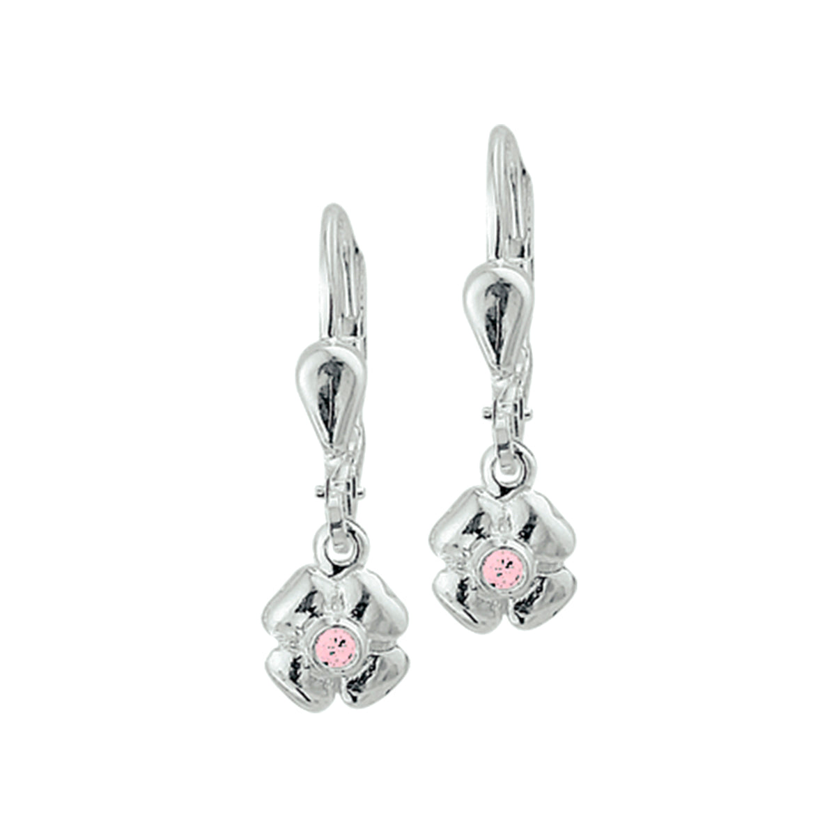 Oorhangers bloem roze zirkonia brisur haak zilver wit