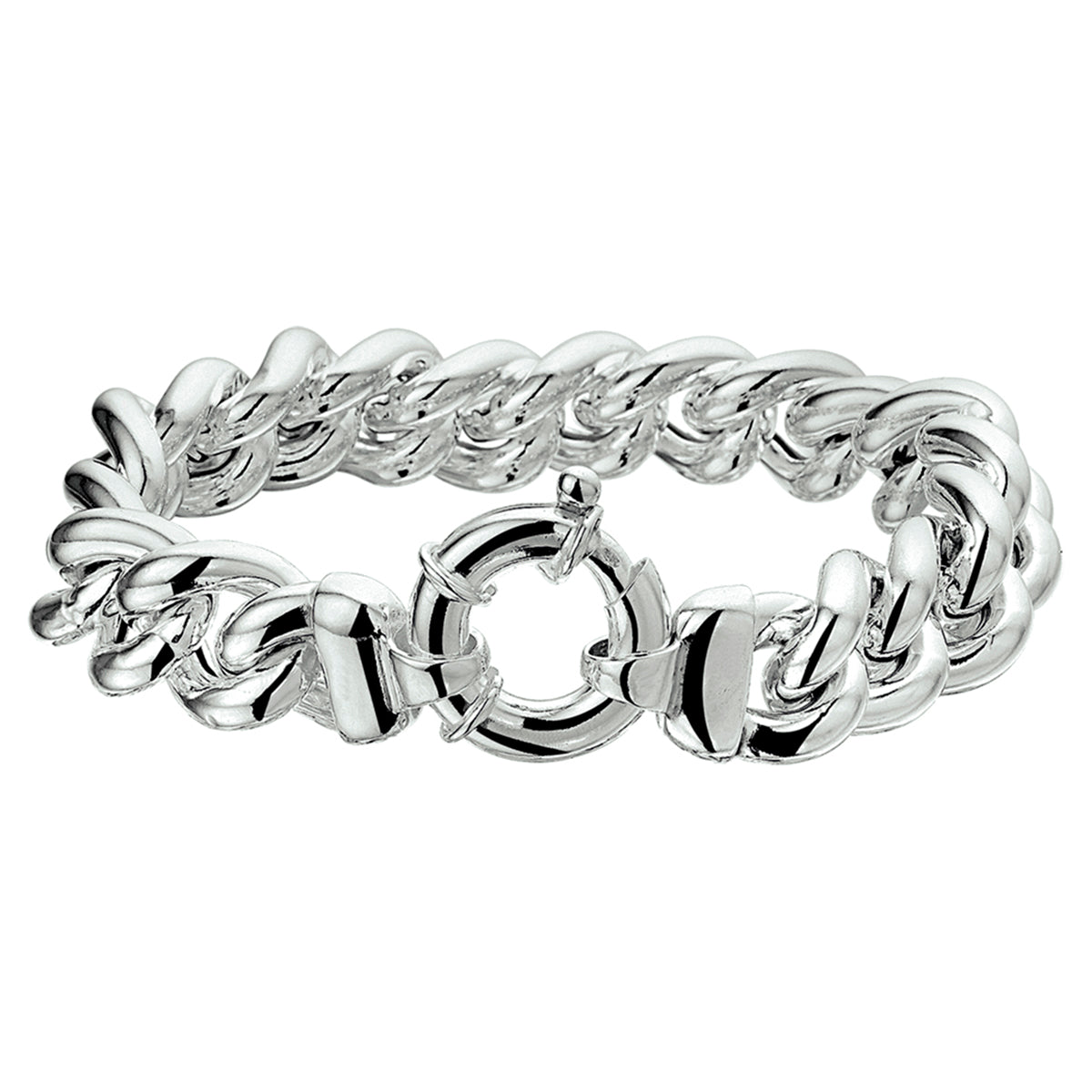 Armband gourmette 14 mm 21 cm met groot springslot zilver wit