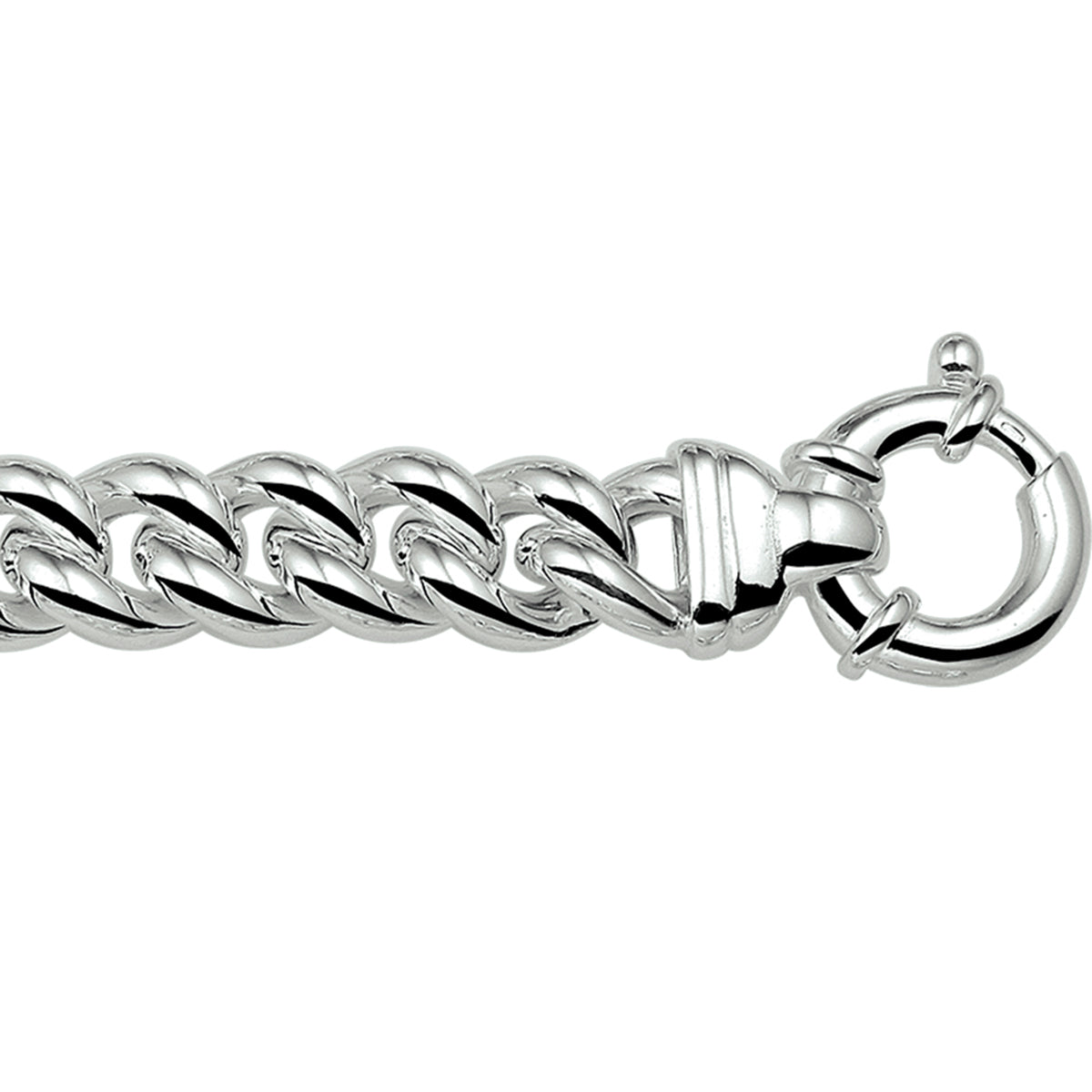 Armband gourmette 11,3 mm 19 cm met groot springslot zilver wit