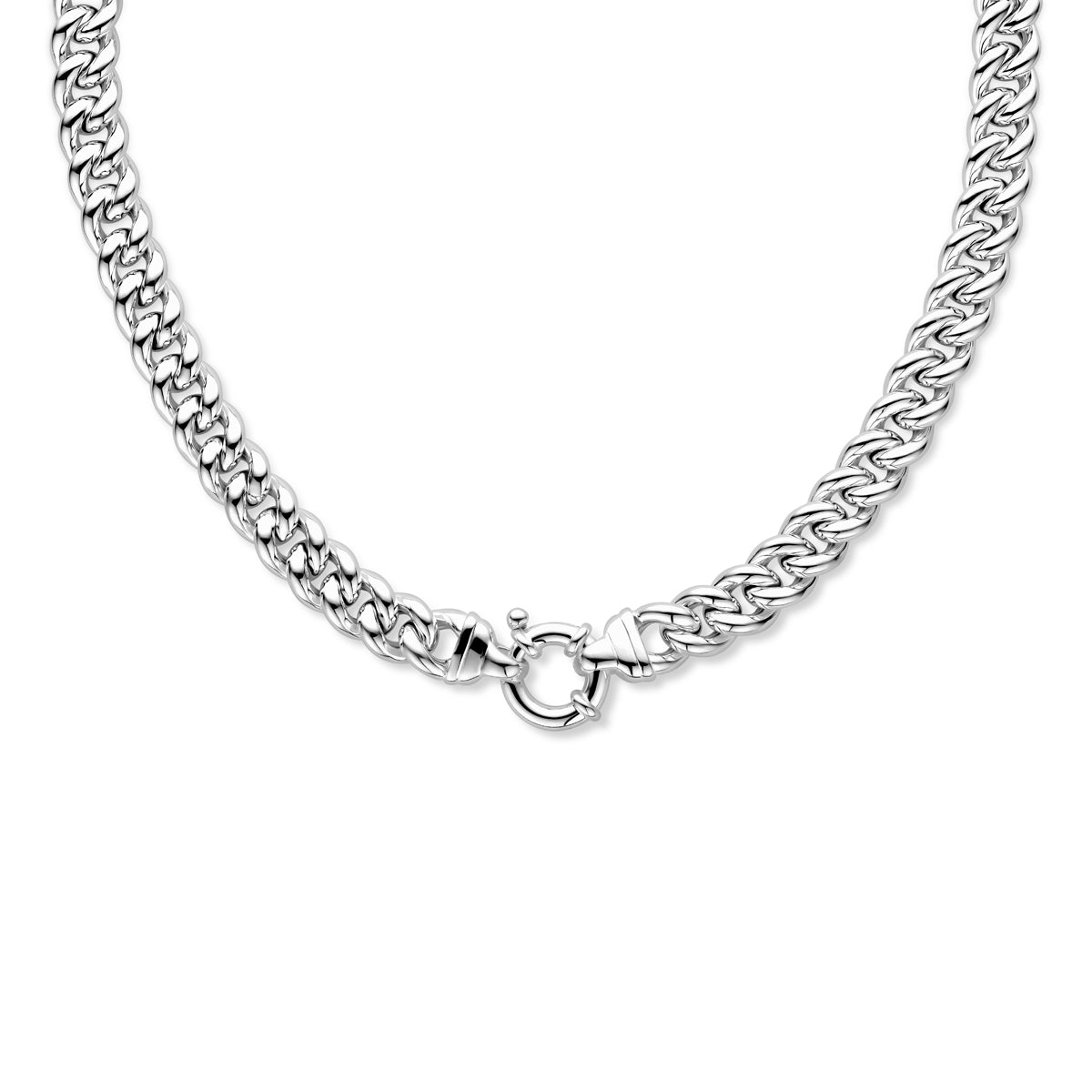 Collier gourmette 11 mm met groot springslot zilver wit