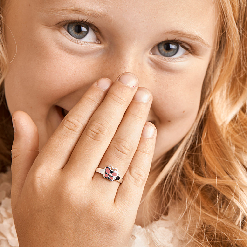 Ring vlinder zilver wit