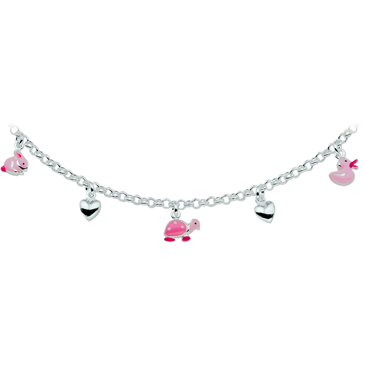 Collier hart en dieren 36 + 2 cm zilver wit