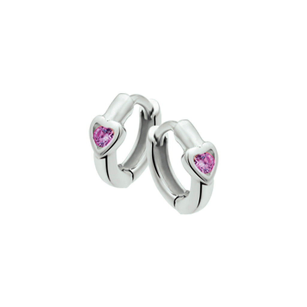 Klapoorringen hart paars zirkonia zilver wit