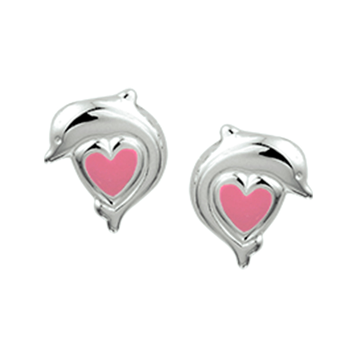 Oorknoppen dolfijn en hartje zilver wit