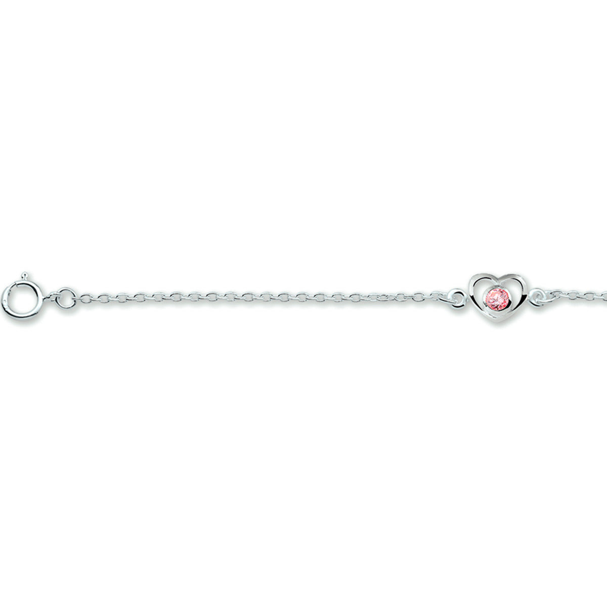 Armband hart en roze zirkonia 13 - 15 cm zilver wit