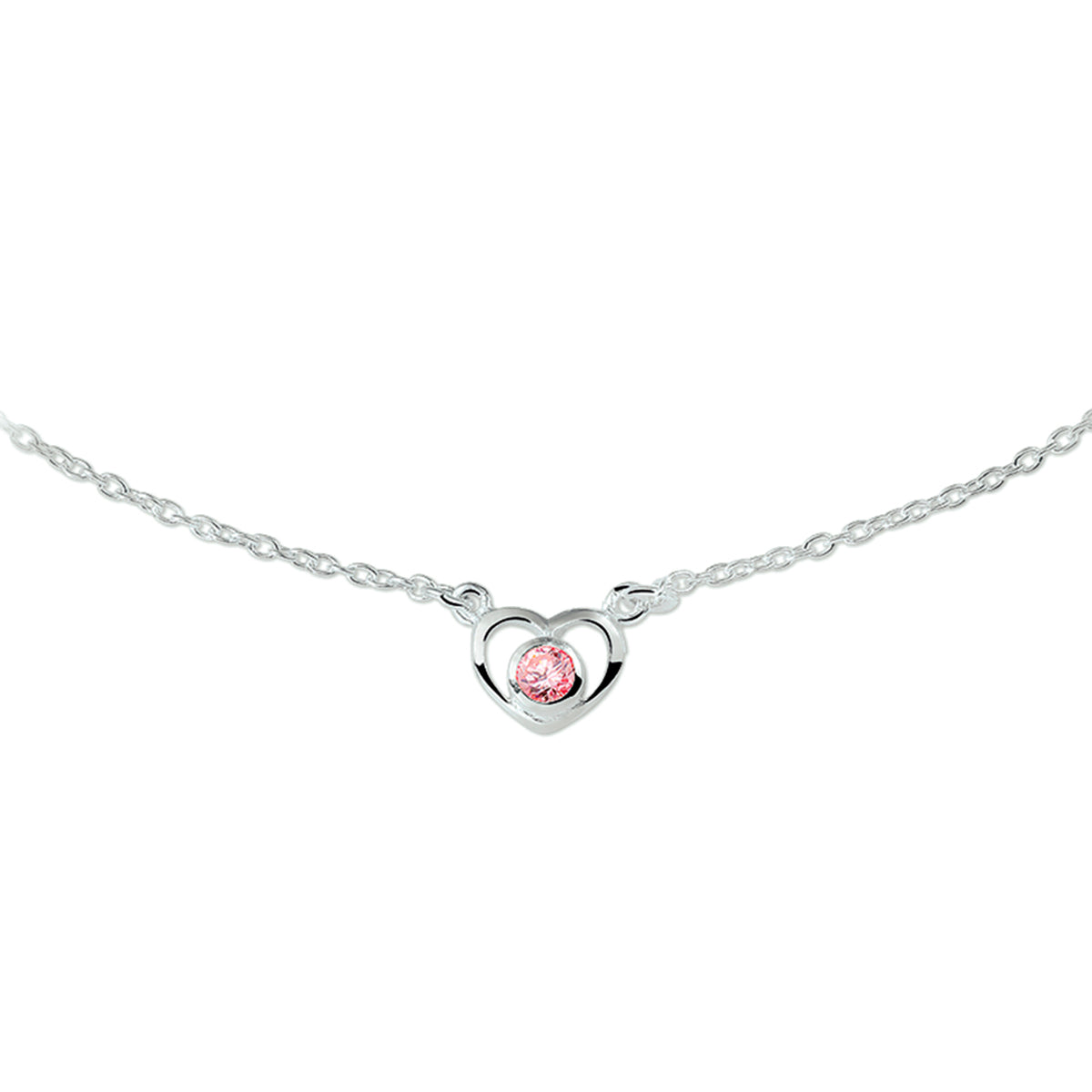 Collier hart en roze zirkonia 36 - 38 cm zilver wit