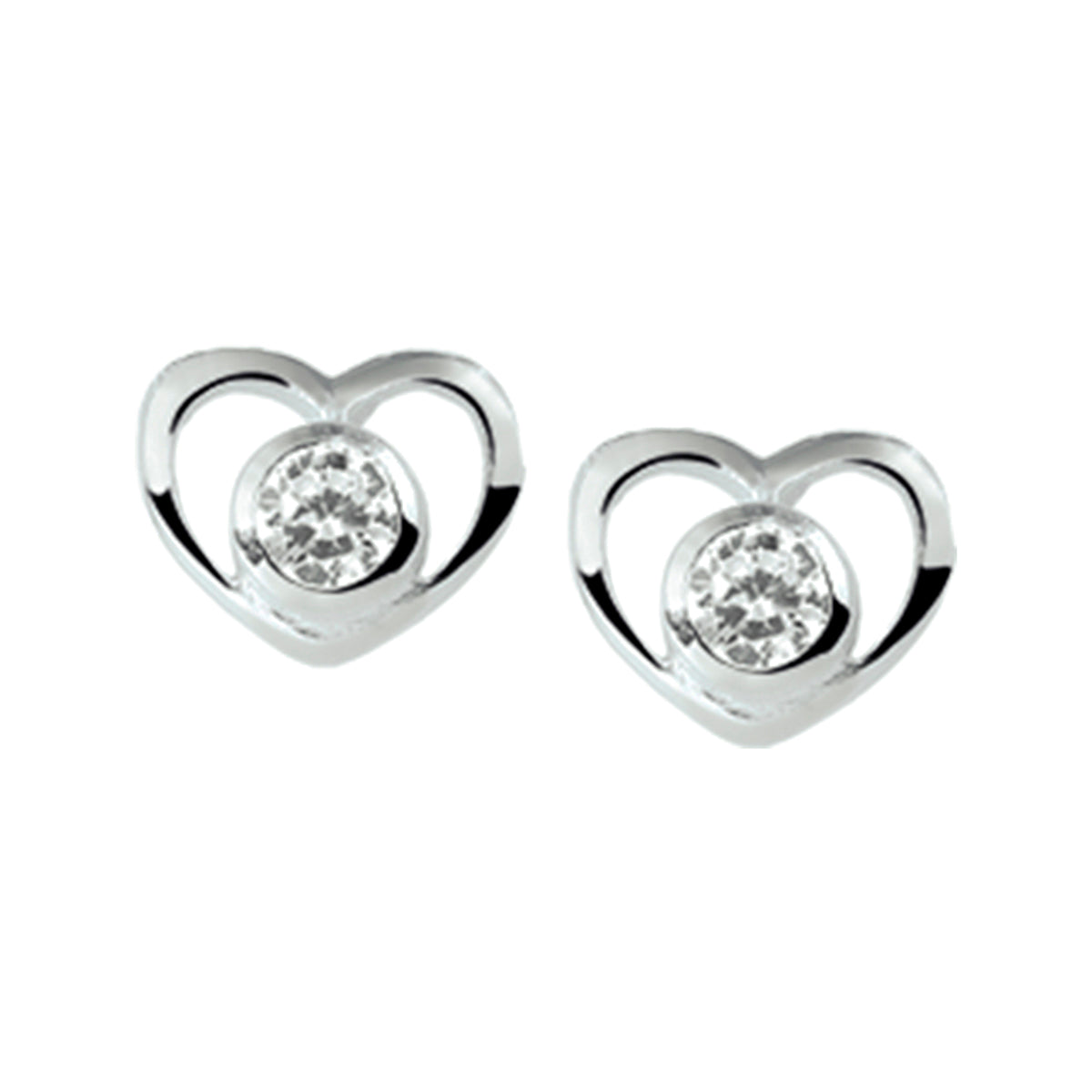 Oorknoppen hart zirkonia zilver wit