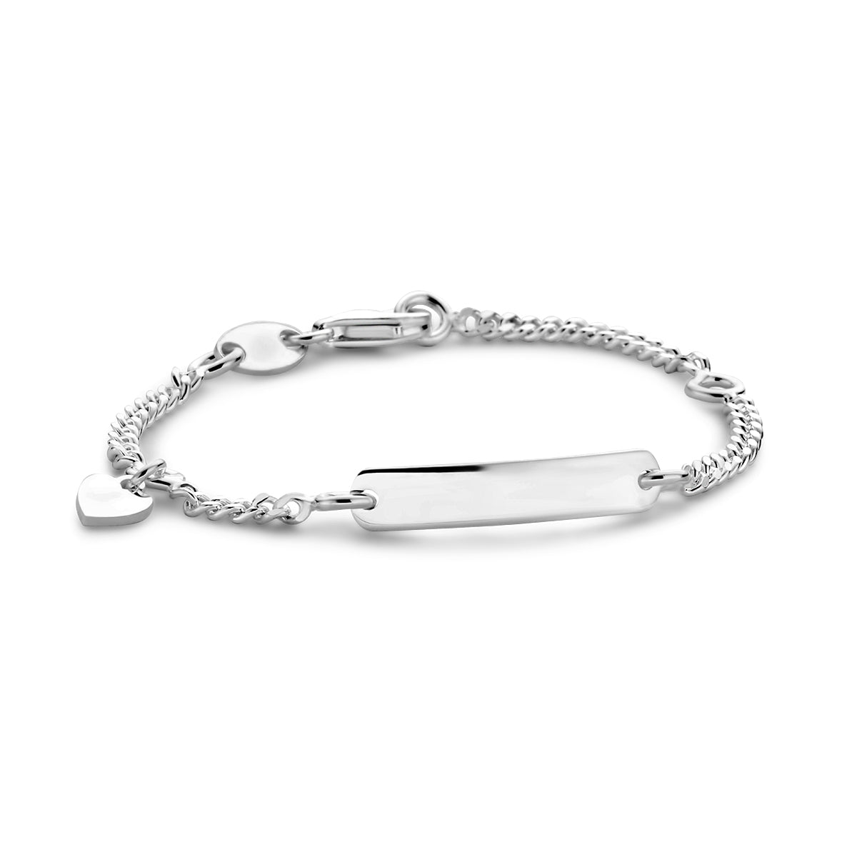 Graveerarmband hart gourmette 4-zijdes geslepen plaat 4,0 mm zilver wit