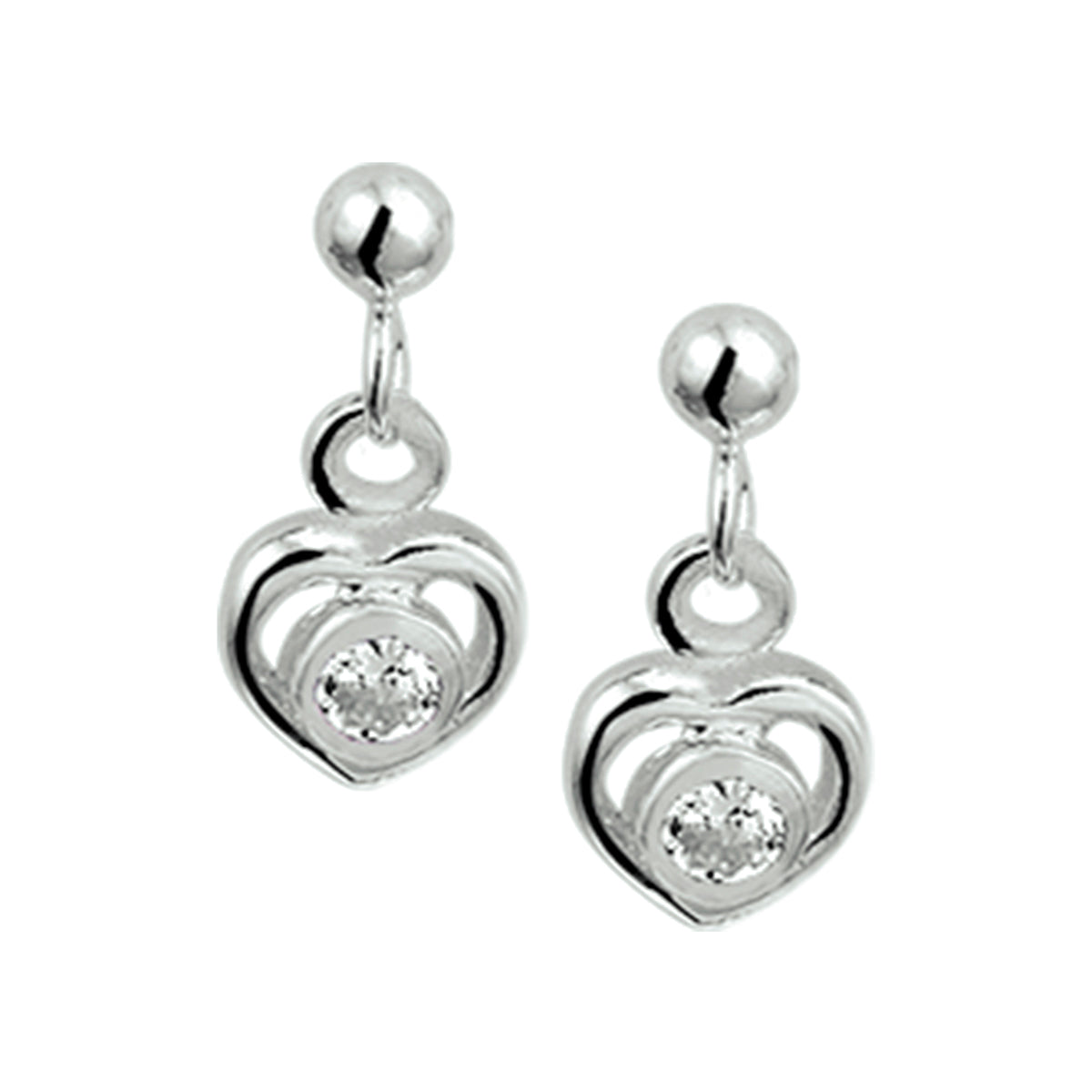Oorhangers hart strass zilver wit