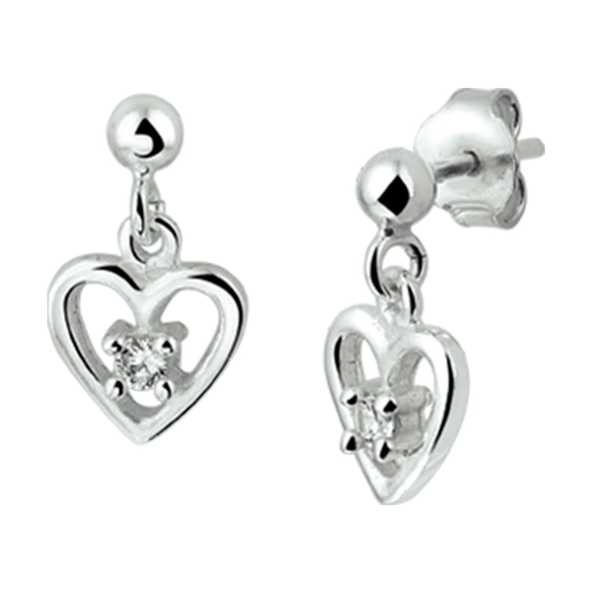 Oorhangers hart zirkonia zilver wit