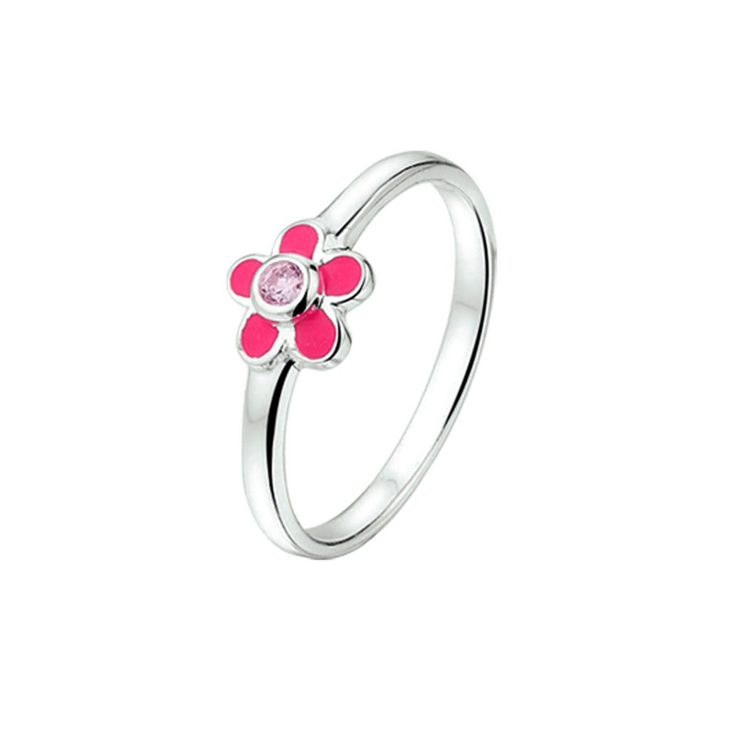 Ring bloem en roze zirkonia zilver wit