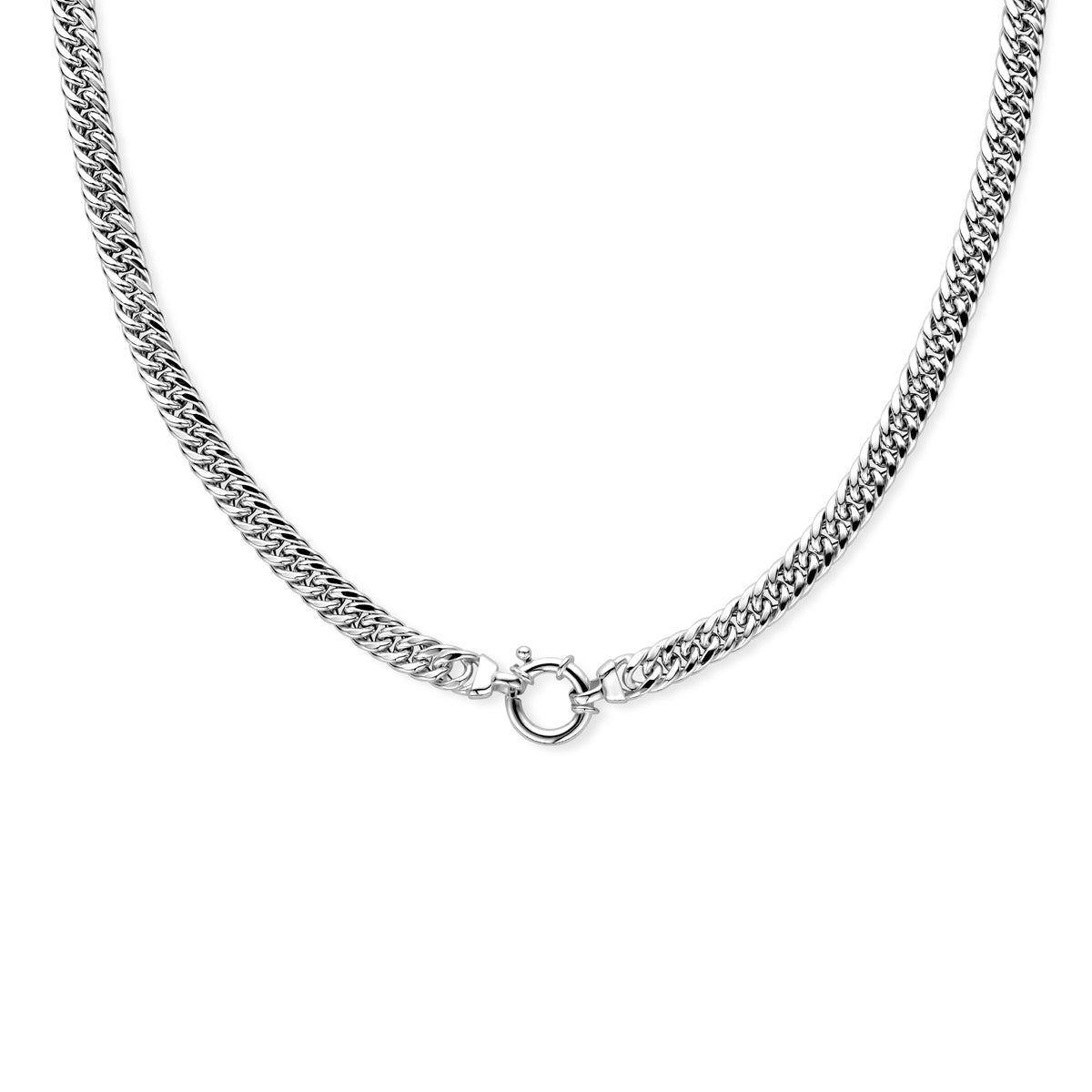 Collier dubbel gourmette 7,4 mm 45 cm met groot springslot zilver wit