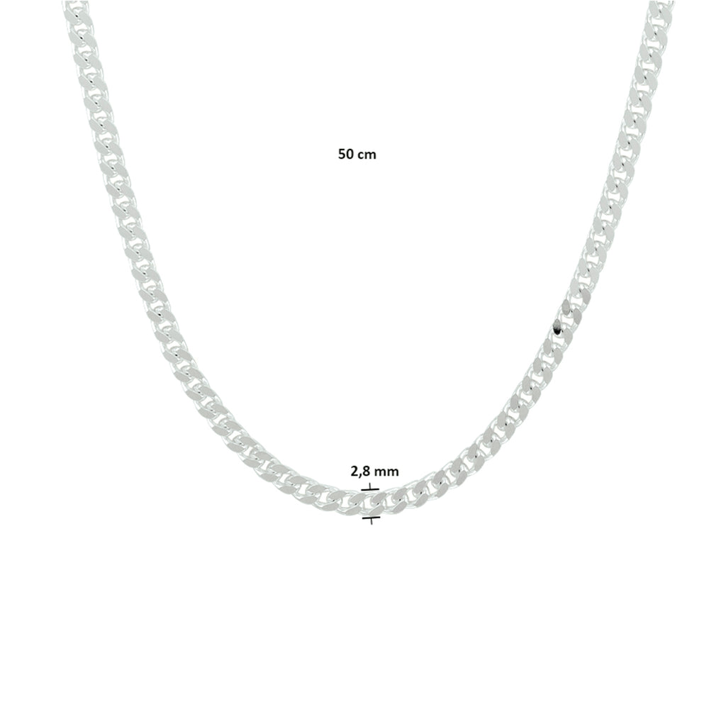Collier gourmette 6-zijdes geslepen 2,8 mm zilver wit