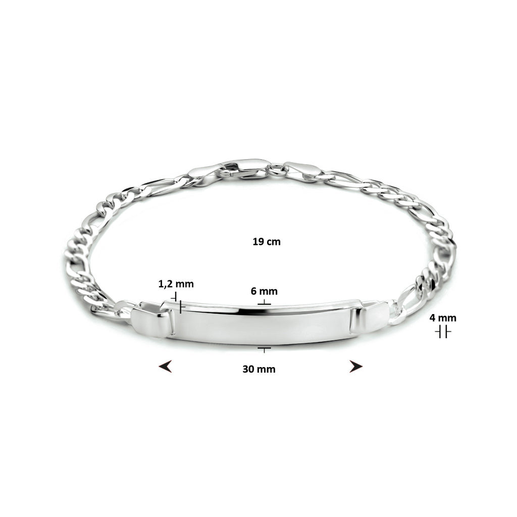 Graveerarmband figaro plaat 6,0 mm 19 cm zilver wit