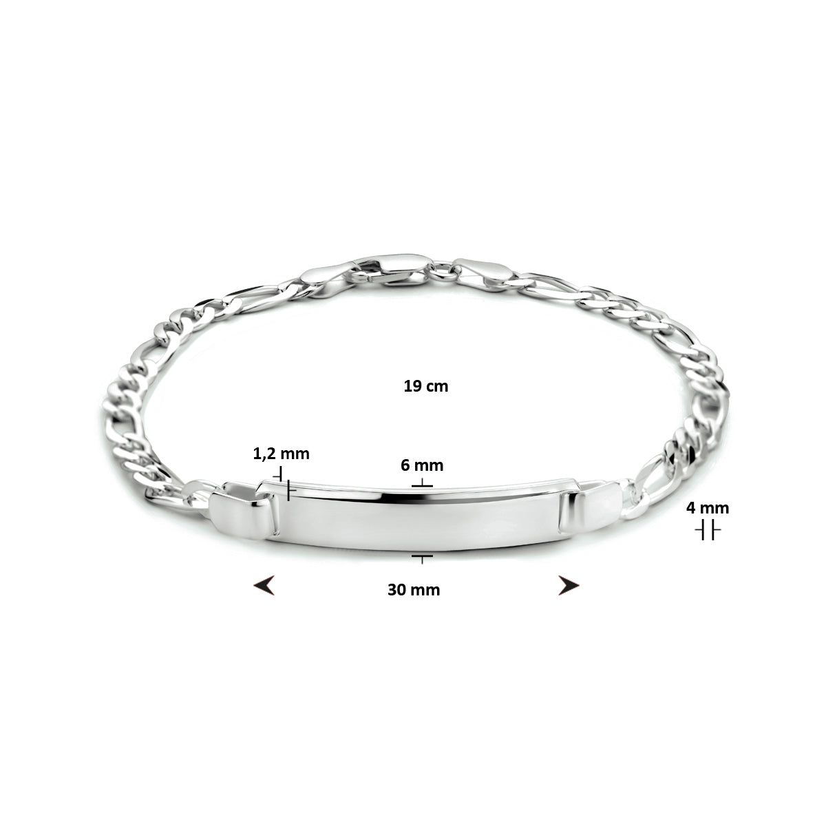 Graveerarmband figaro plaat 6,0 mm 19 cm zilver wit
