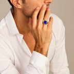 Zegelring massief lapis 13 x 11mm zilver wit